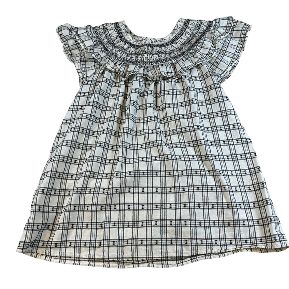 LOFT size S seersucker ruffle sleeveless top button up cream gingham 100% cotton
